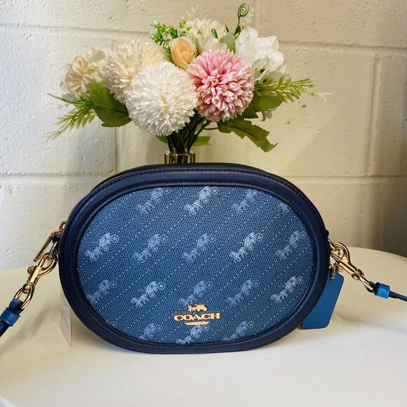 Coach C4057 Camera Bag With Horse And Carriage Dot Print IN Denim - Picture 1 of 7
